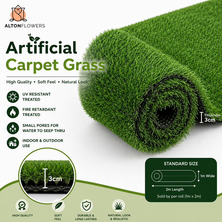 30mm Premium Artificial Carpet Grass (3cm) | Lush Garden & Landscape Turf