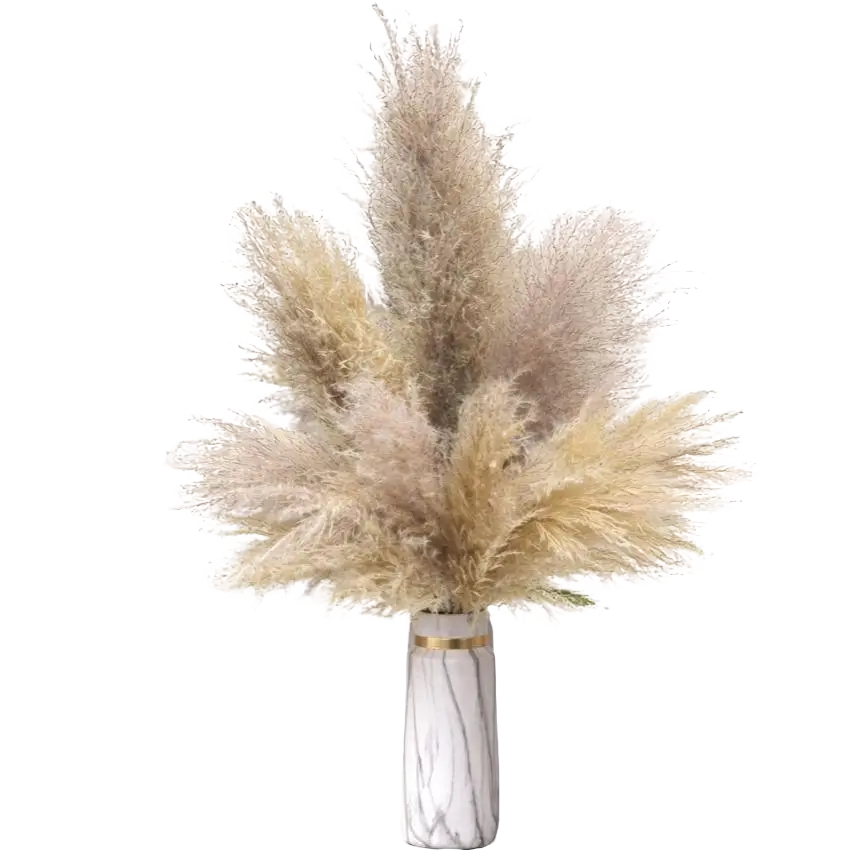 Dried pampas grass arrangement in a ceramic marble vase by Alton Flowers, featuring soft beige and cream tones.
