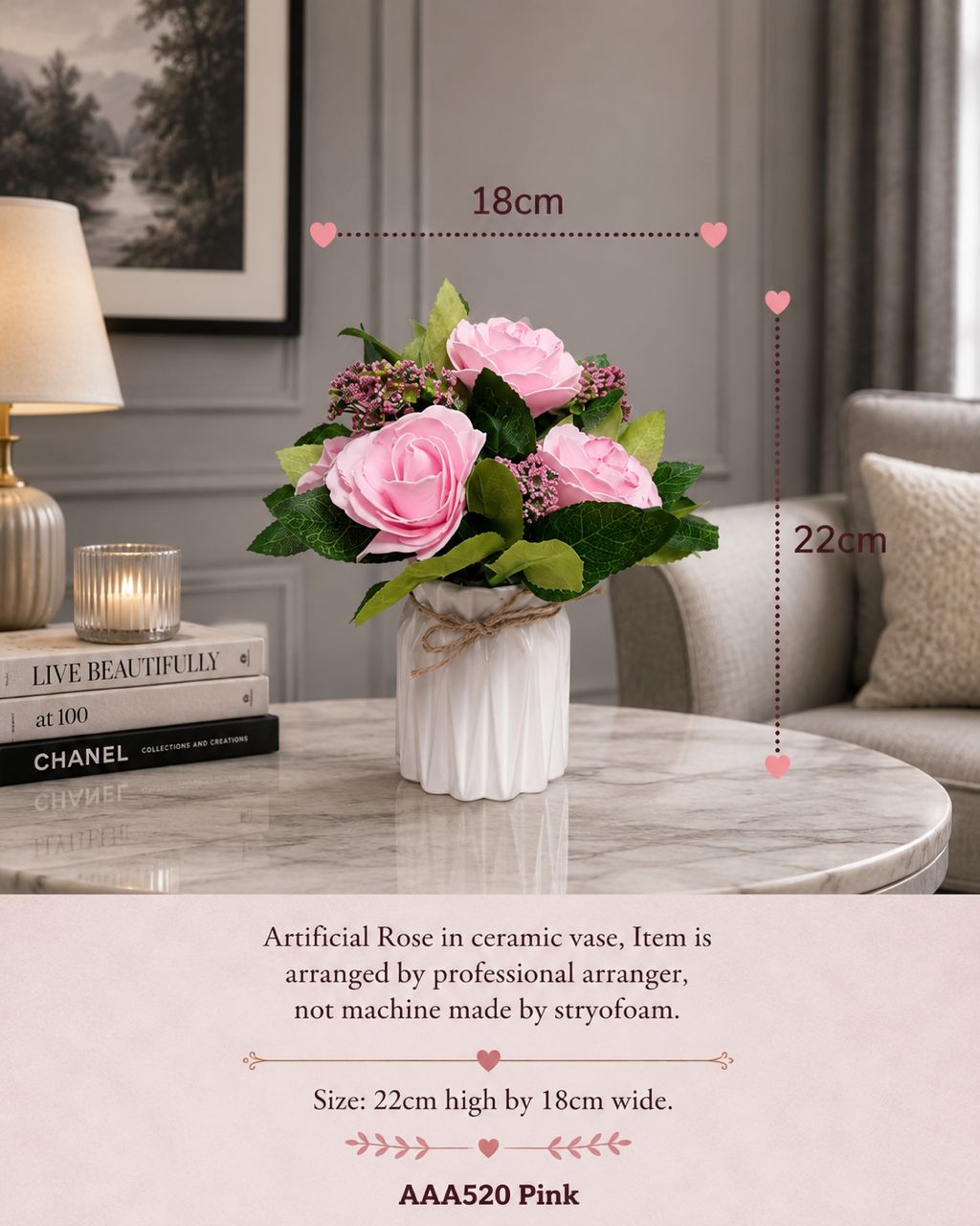 Pink rose sponge in a ceramic vase, decorative floral arrangement by Alton Flowers for home decor or events.