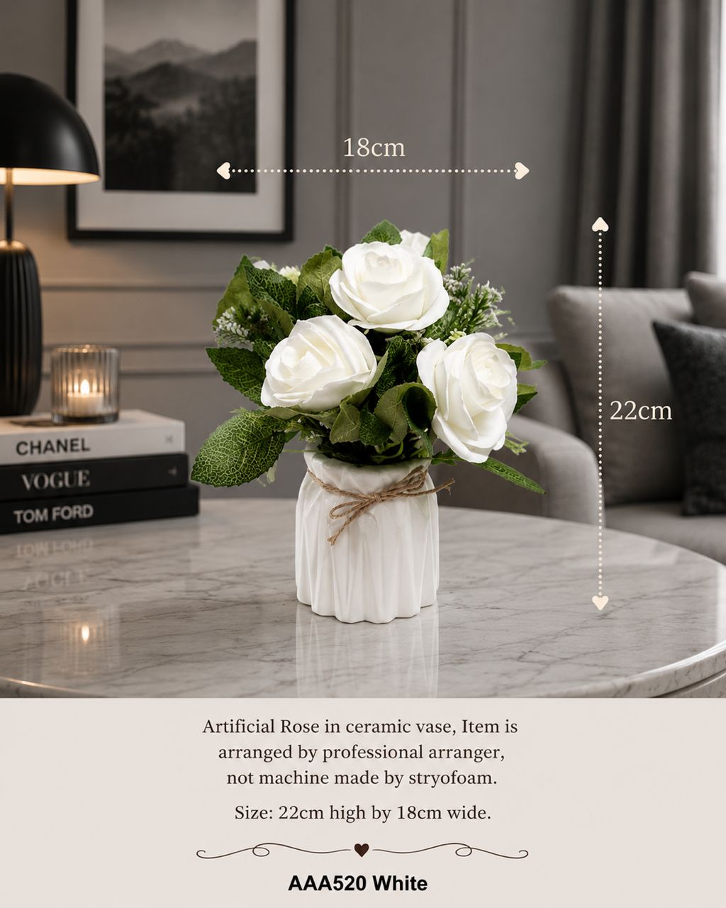 White rose sponge floral arrangement in a ceramic vase, perfect for home decor or events by Alton Flowers.