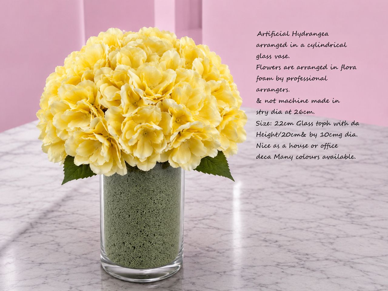 28cm Flower Artificial Hydrangea in a cyclindrial glass vase