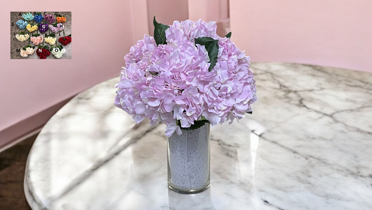 28cm Flower Artificial Hydrangea in a cyclindrial glass vase