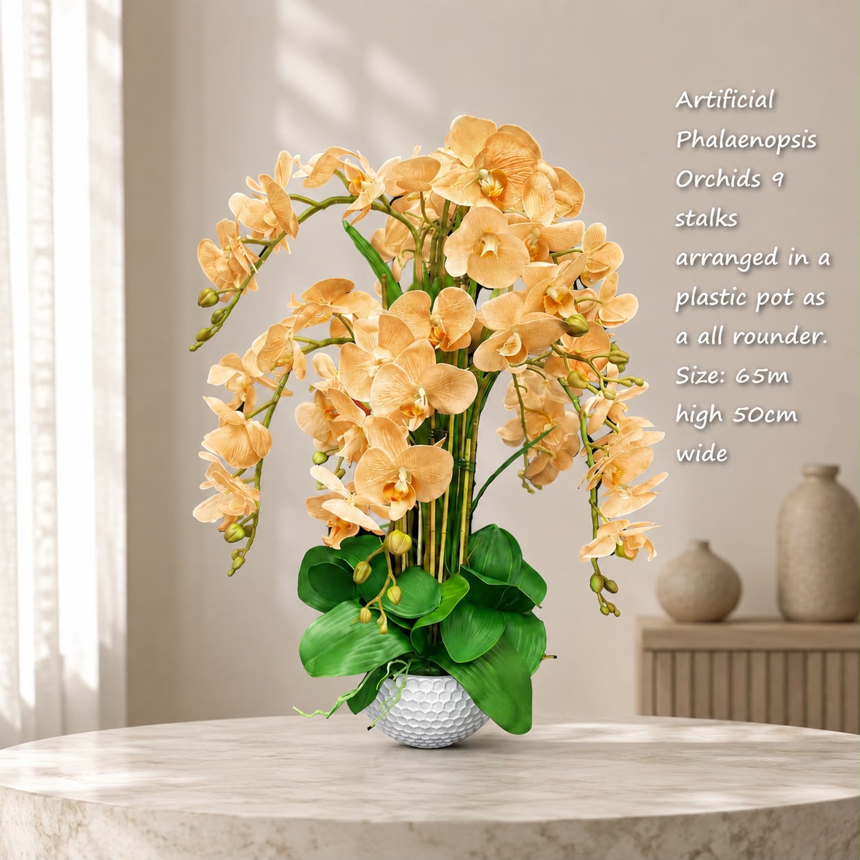Phalaenopsis Orchids Arrangement Artificial all rounder set in a plastic pot.