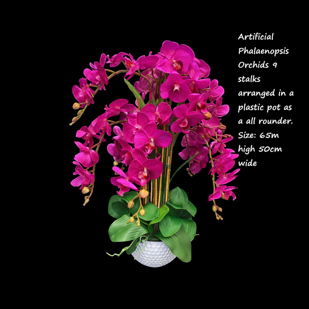 Artificial Phalaenopsis Orchids arrangement in a plastic pot, white AAA446 by Alton Flowers, showcasing realistic white orchid blooms.