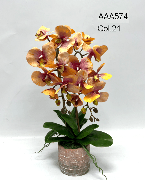 Flower Orchids phalaenopsis x2 stalks Artificial set in ceramic pot AAA574
