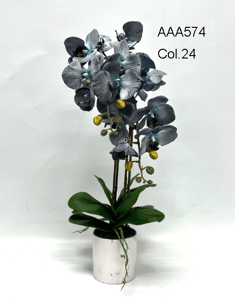 Flower Orchids phalaenopsis x2 stalks Artificial set in ceramic pot AAA574