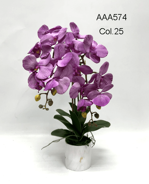 Flower Orchids phalaenopsis x2 stalks Artificial set in ceramic pot AAA574