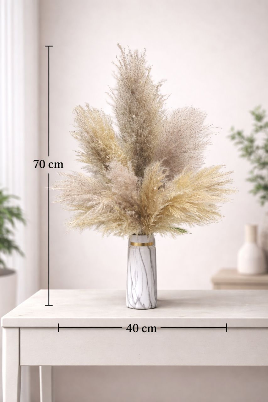 Dried pampas grass arrangement in a ceramic marble vase, styled by Alton Flowers, showcasing neutral tones and textured plumes.