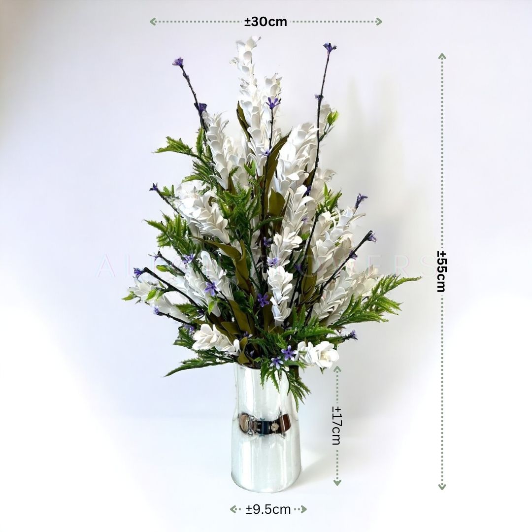 Aritifical Flower Arrangement in a glass vase aluminium plated, home decor, events AAA569
