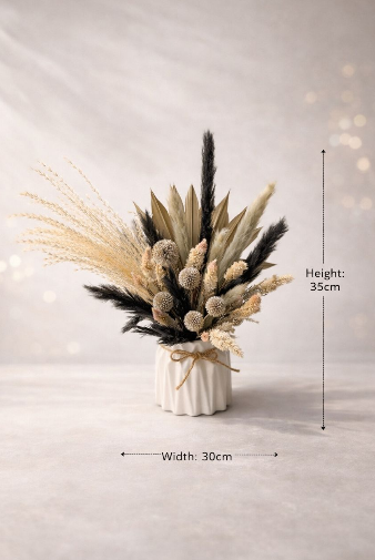 Echinops Pampas Dried Flowers Arrangement in Ceramic Pot AAA630