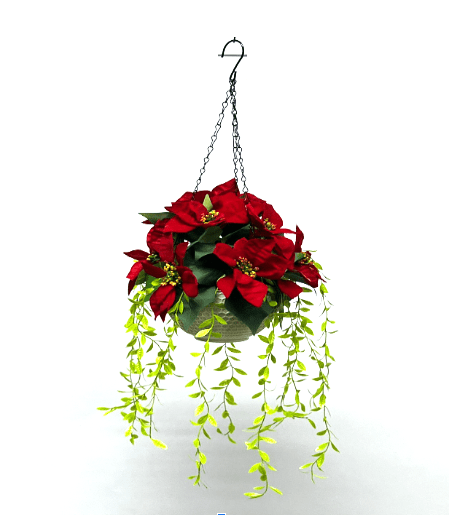 Hanging Flower Arrangement Poinsettia with flowing leafs, home decor, events AAA640