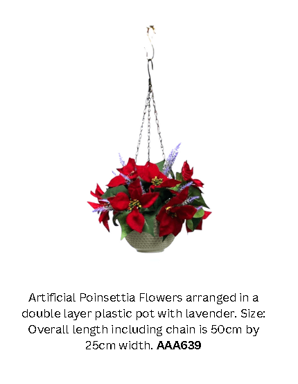 Hanging Flower Arrangement Poinsettia with flowing leafs, home decor, events AAA640