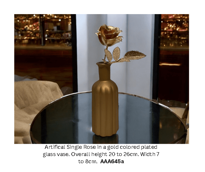 Artificial Flower Arrangement Single Rose in Gold glass pot, home decor, events AAA645
