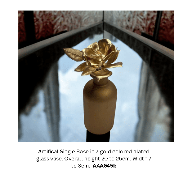 Artificial Flower Arrangement Single Rose in Gold glass pot, home decor, events AAA645