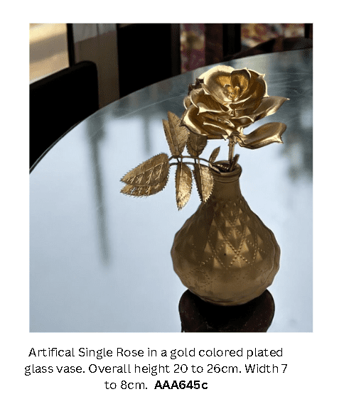 Artificial Flower Arrangement Single Rose in Gold glass pot, home decor, events AAA645