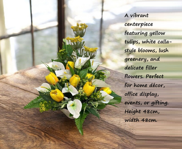 48cm Artificial Floral Arrangement Elegant Yellow & White 48cm AAA926