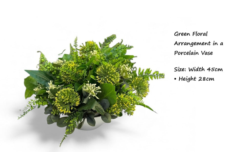 28cm Artificial Green Floral Arrangement – Porcelain Vase AAA928