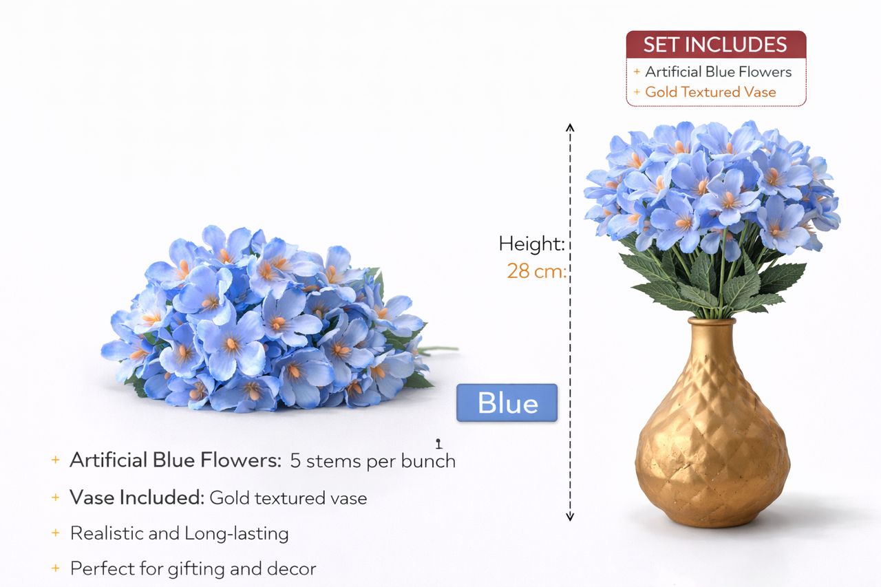 28cm Flower arrangement in a Gold textured vase, home decor, garden, events