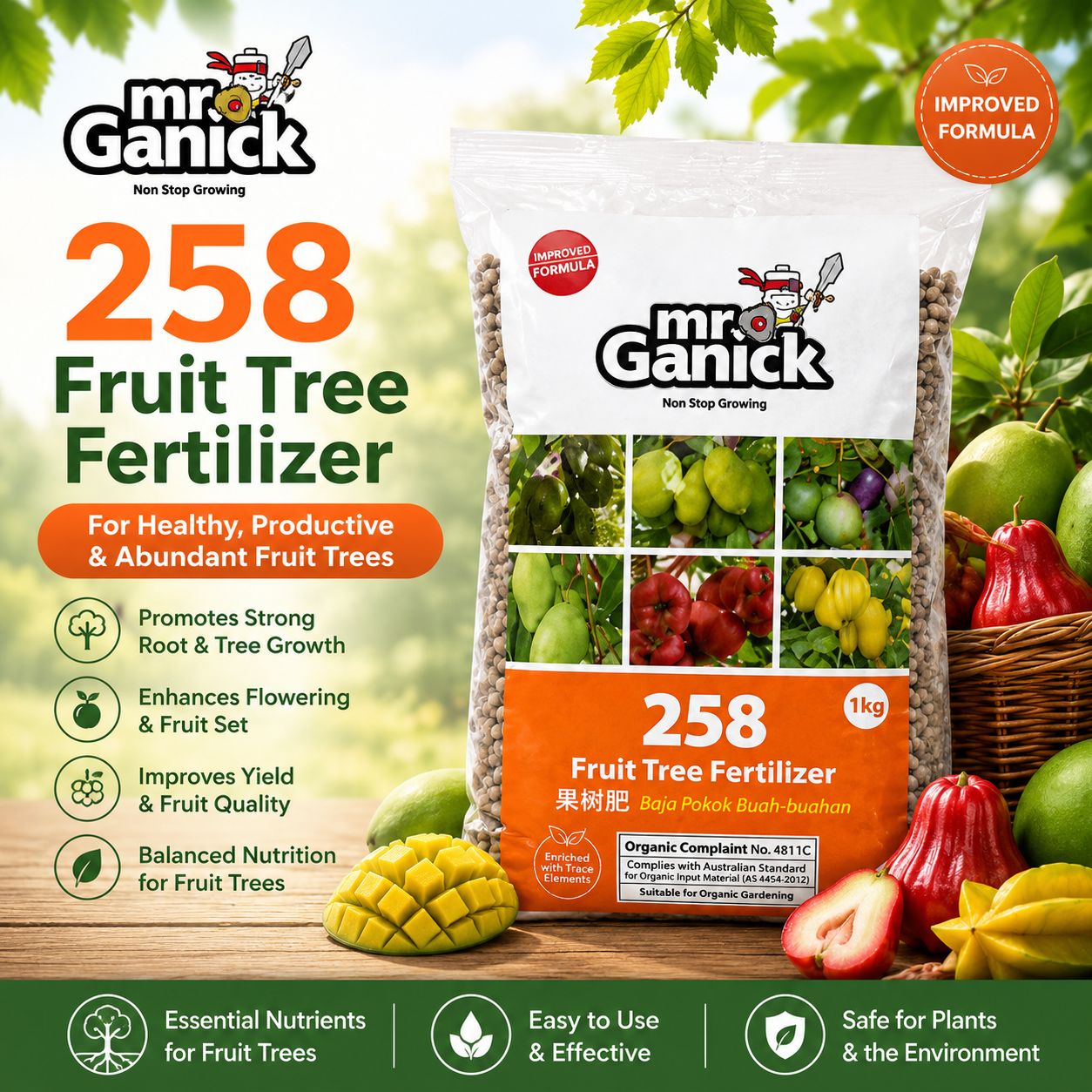 Mr Ganick Plant Fertiliser 1kg | Leafy, Fruit Tree, Flower & Vegetable Fertiliser
