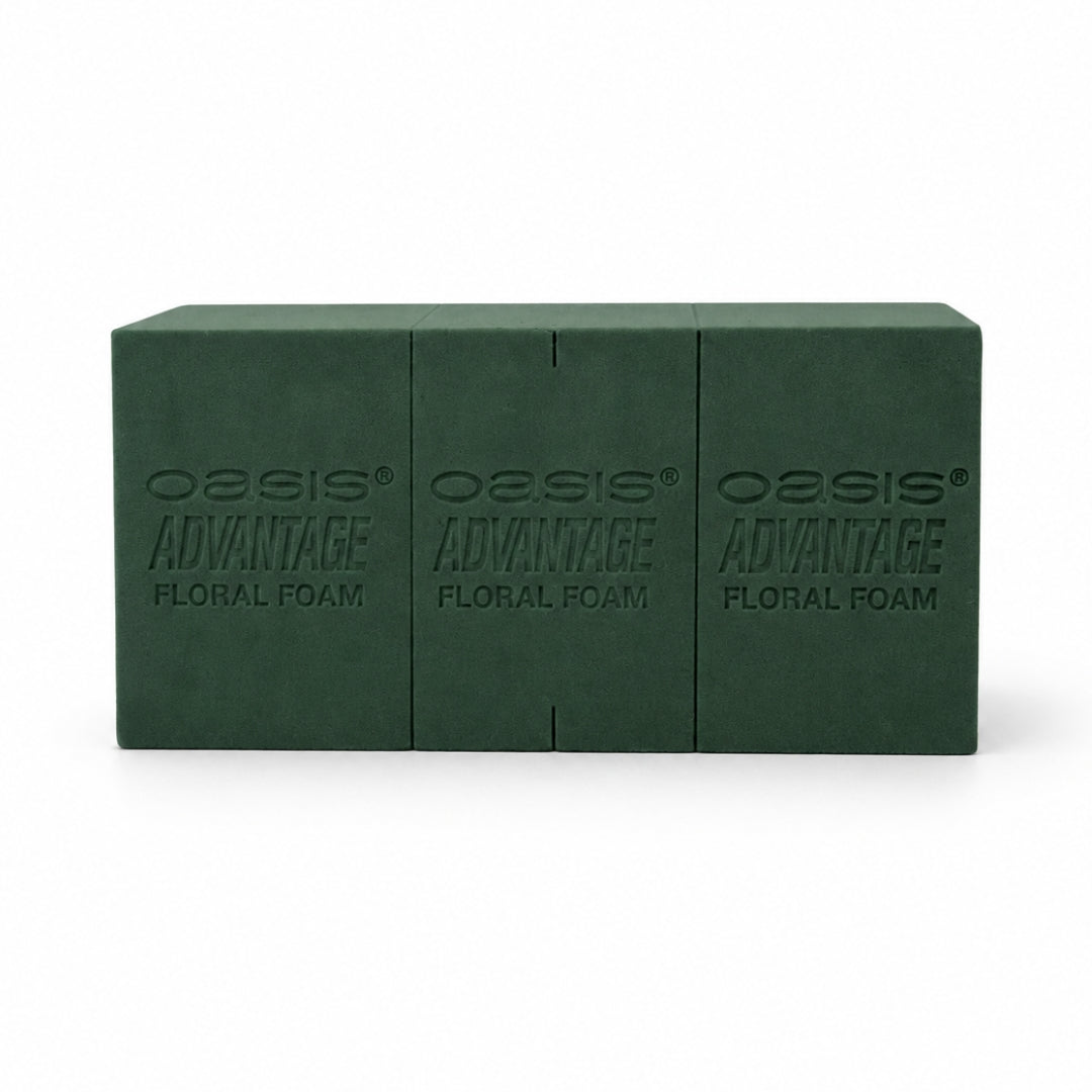 Oasis Advantage green floral foam blocks for fresh flower arrangements on white background.