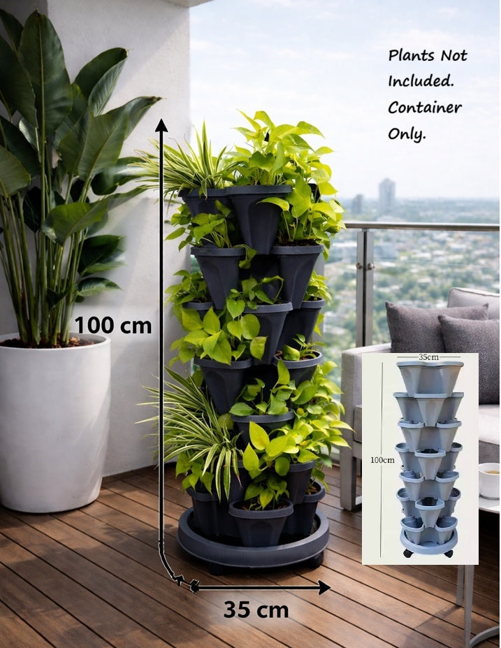 Grey metal flower stand rack by Alton Flowers, 131cm tall, holds 8 pots for garden or indoor plant display.