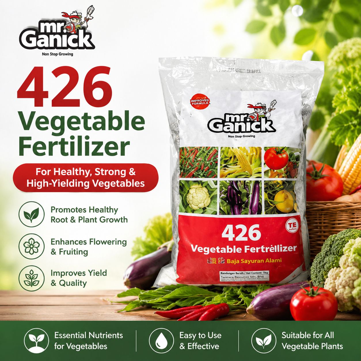 Mr Ganick Plant Fertiliser 1kg | Leafy, Fruit Tree, Flower & Vegetable Fertiliser