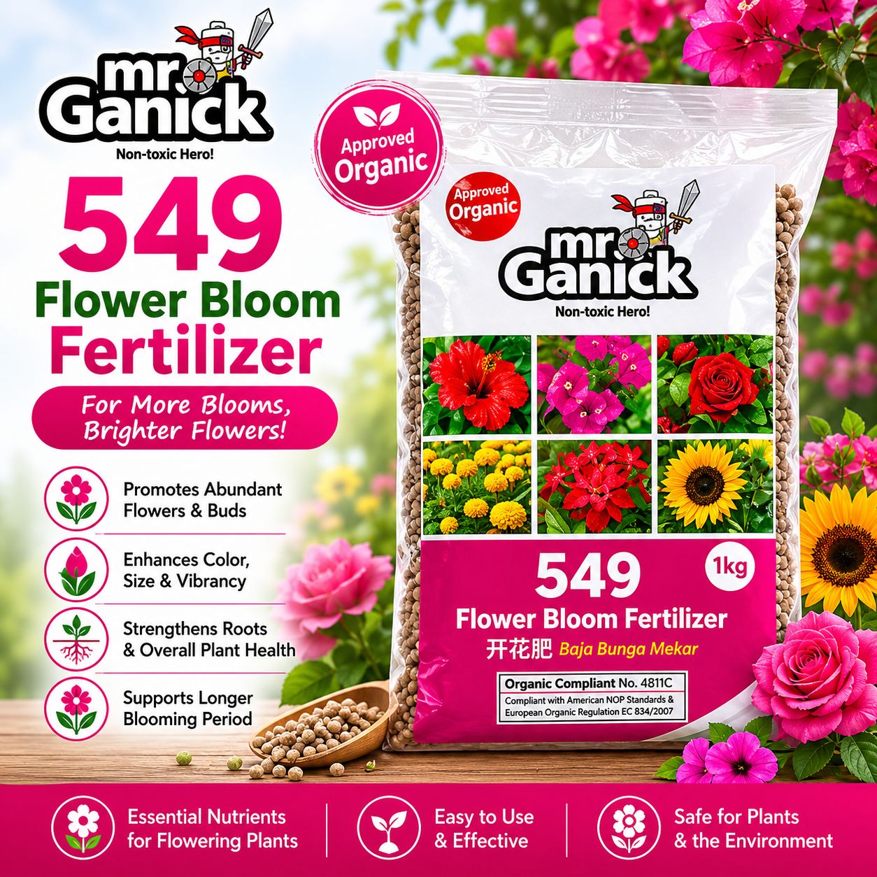 Mr Ganick Plant Fertiliser 1kg | Leafy, Fruit Tree, Flower & Vegetable Fertiliser