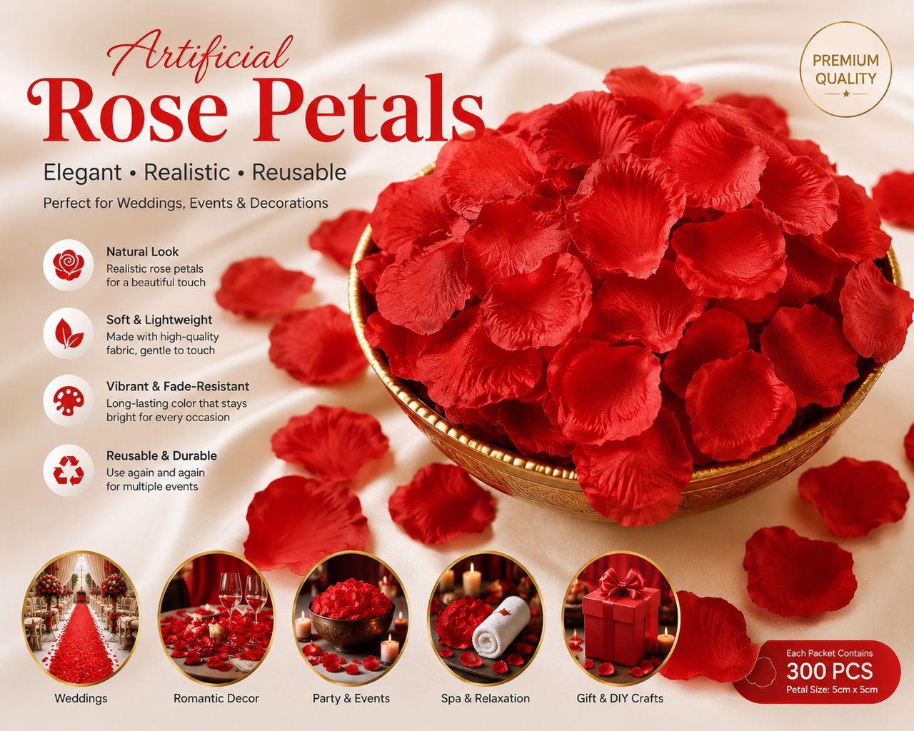 Artificial red rose flower petals by Alton Flowers, ideal for weddings and event décor, showing a close-up of vibrant petals.