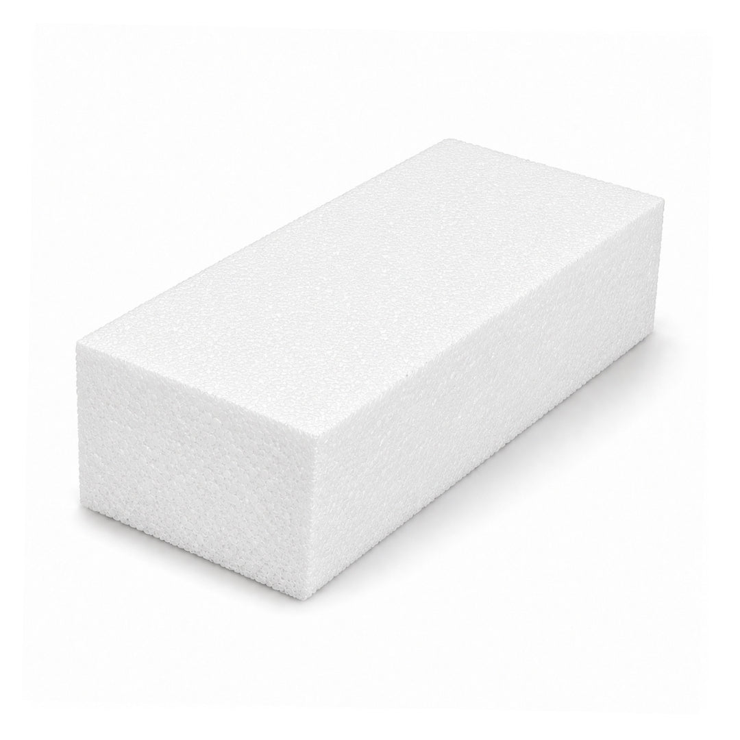 A solid rectangular white styrofoam polyfoam block measuring 23x10x8cm on a clean white background.