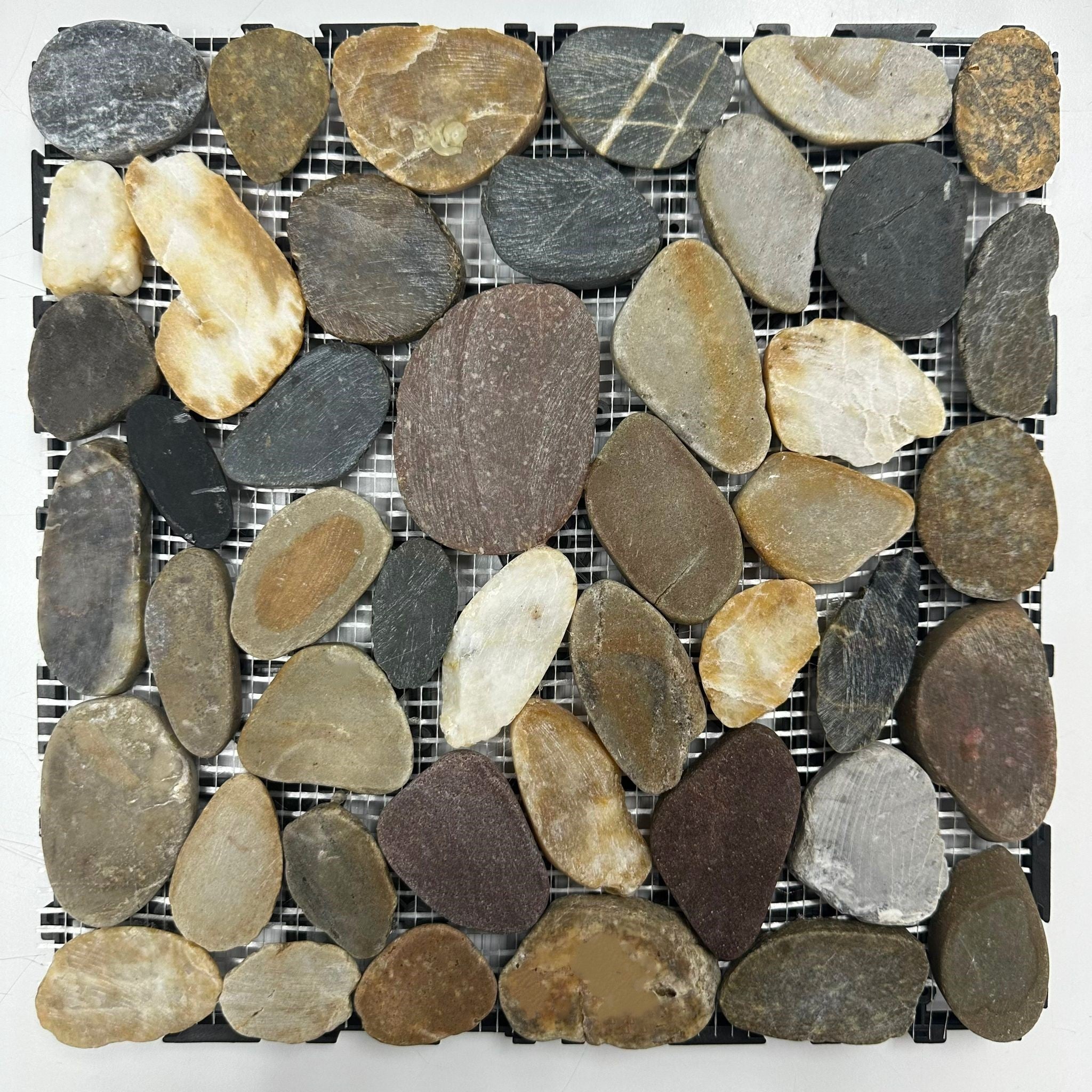Artificial grass and stone decking tiles by Alton Flowers, 30x30cm, suitable for outdoor and indoor use, with wood and stone textures.