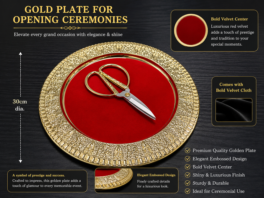 30cm Opening Ceremony Gold Round Tray Plate Aacc291