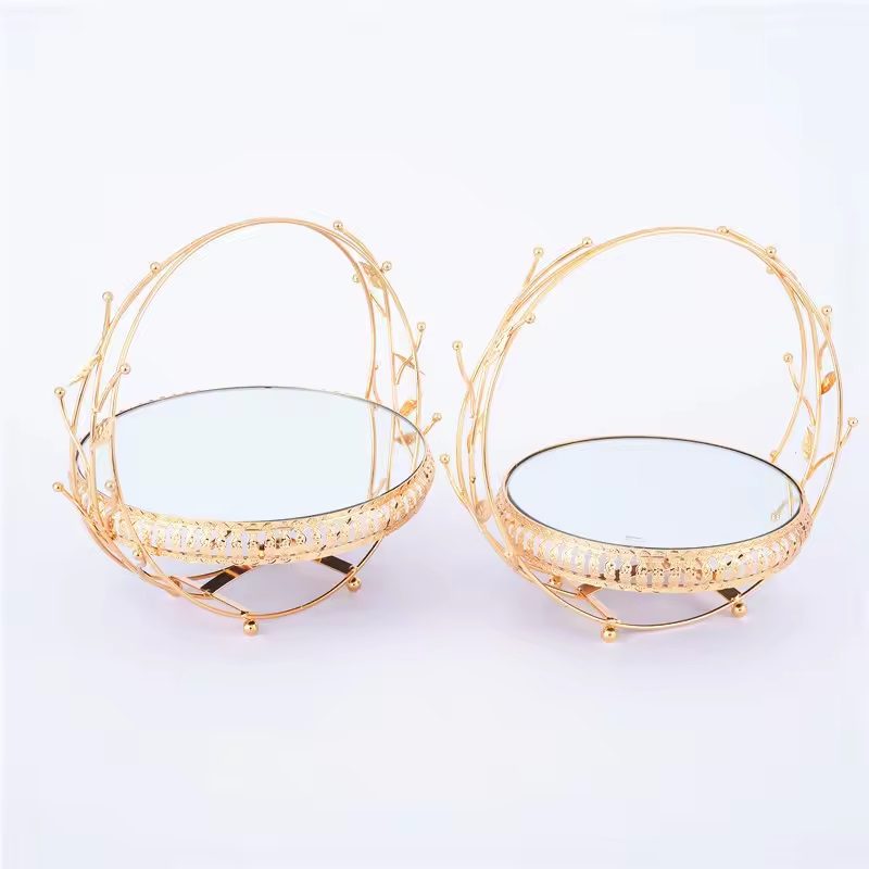 【SG】Decorative Mirror Tray Glass Display Tray Golden Jewelry Tray, Wedding, Events Aacc315
