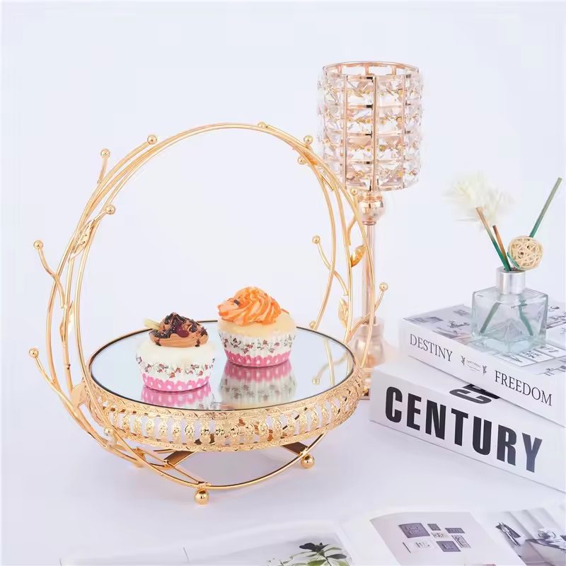 【SG】Decorative Mirror Tray Glass Display Tray Golden Jewelry Tray, Wedding, Events Aacc315
