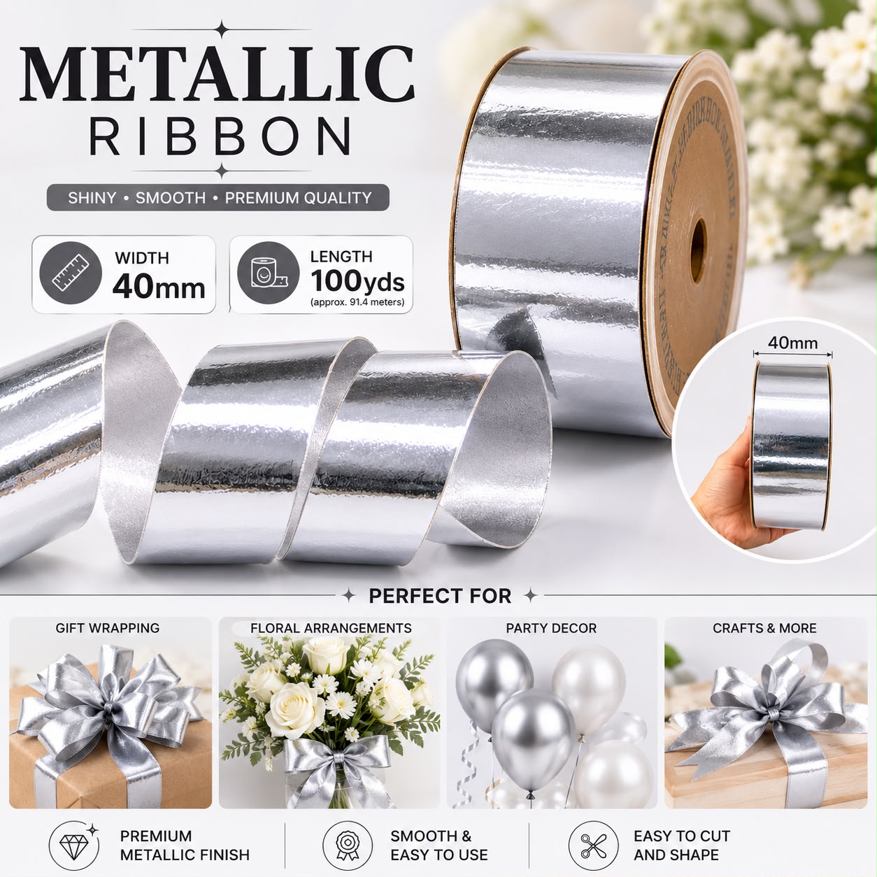 Metallic Ribbon for Events, Weddings, Parties, Corporate Events, Gift Wrappings, Decoration