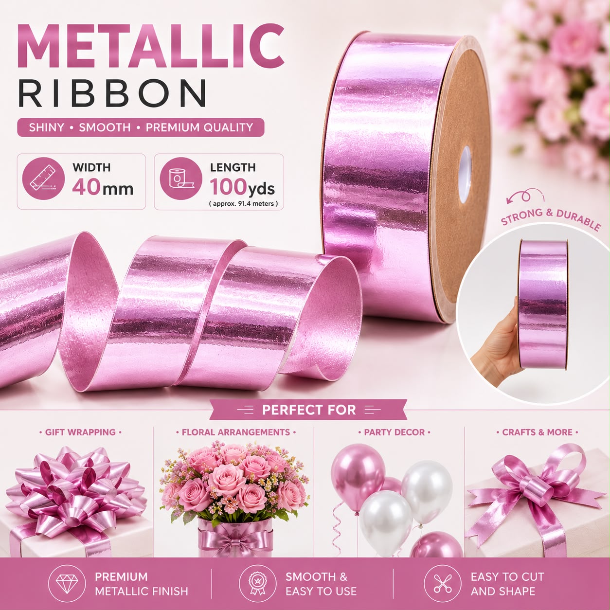 Metallic Ribbon for Events, Weddings, Parties, Corporate Events, Gift Wrappings, Decoration