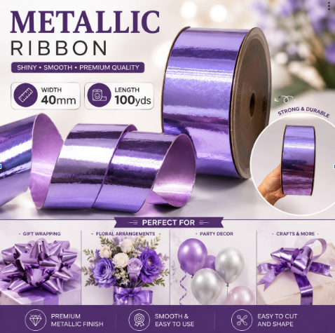 Metallic Ribbon for Events, Weddings, Parties, Corporate Events, Gift Wrappings, Decoration