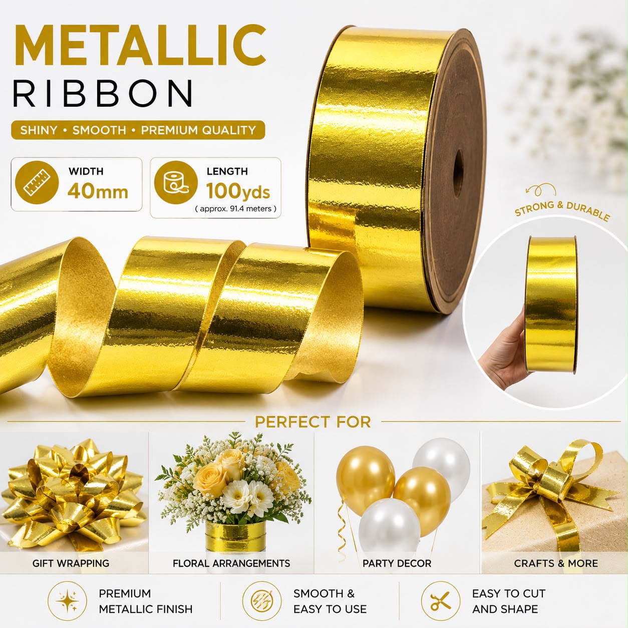 Metallic Ribbon for Events, Weddings, Parties, Corporate Events, Gift Wrappings, Decoration