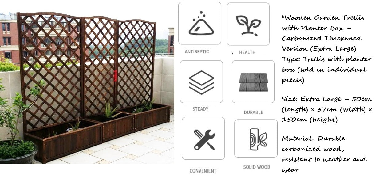 150cm Wooden Garden Trellis with Planter Box – Carbonized Thickened Version (Extra Large) Aacc379
