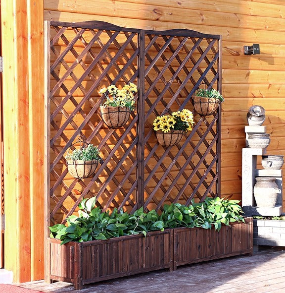 150cm Wooden Garden Trellis with Planter Box – Carbonized Thickened Version (Extra Large) Aacc379