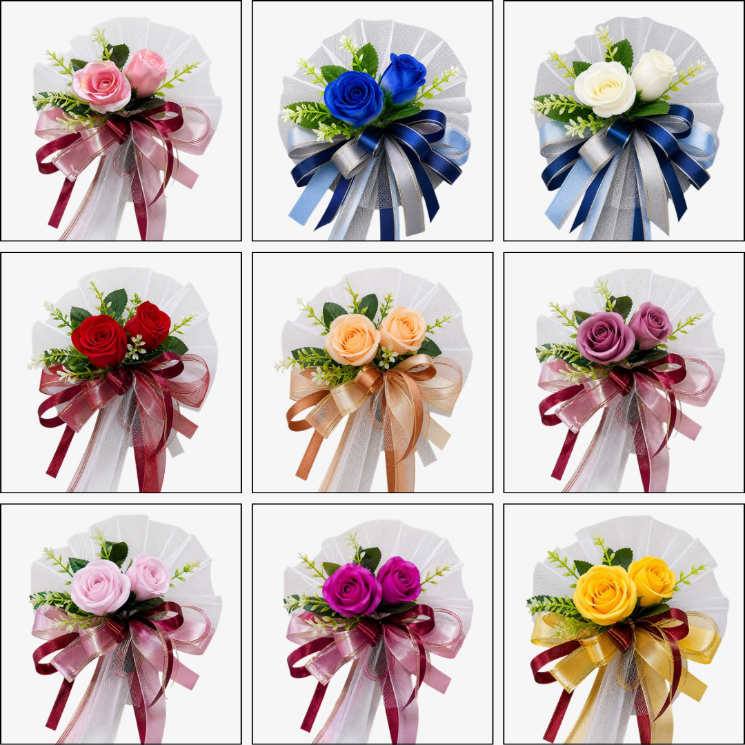 Wedding Car hand crafted Decorations Door Handle Flowers Ribbon Flowers Floral Silk Artificial Bouquet