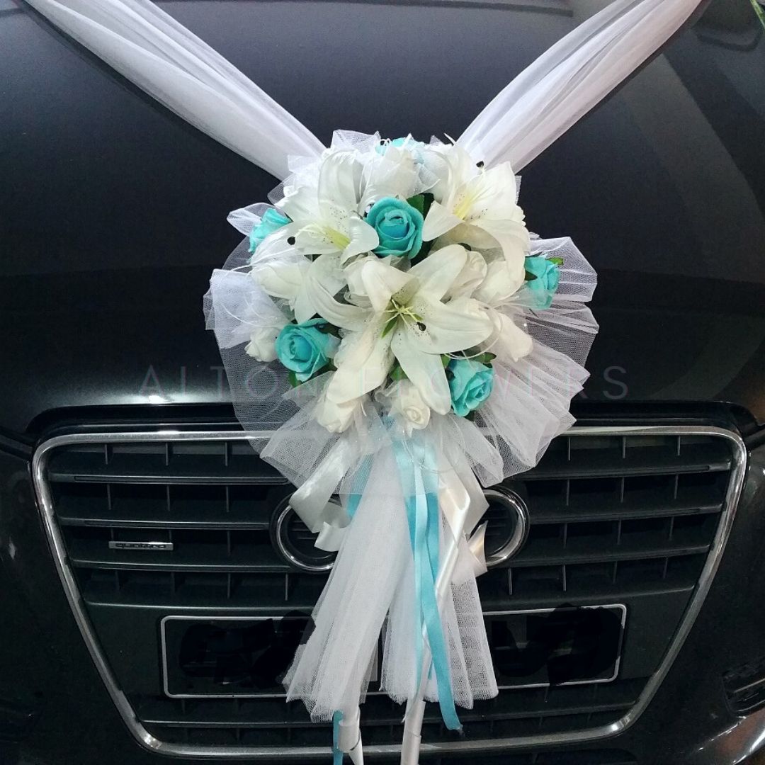 Handcrafted Bridal Wedding Car Decorations Front Bonnet Flowers Ribbon Flower Floral Silk Artificial Bouquet Centerpiece