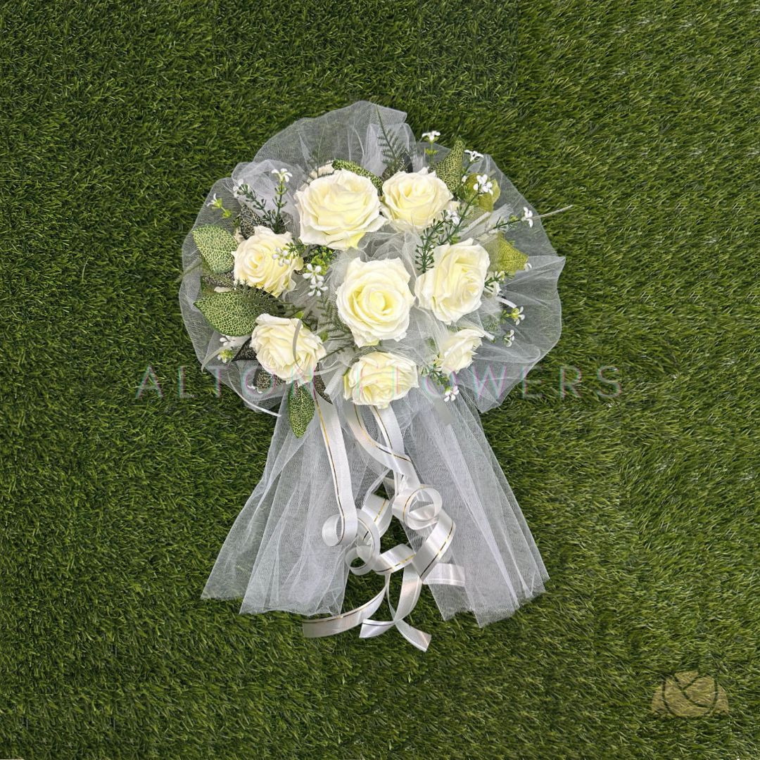 Handcrafted Bridal Wedding Car Decorations Front Bonnet Flowers Ribbon Flower Floral Silk Artificial Bouquet Centerpiece