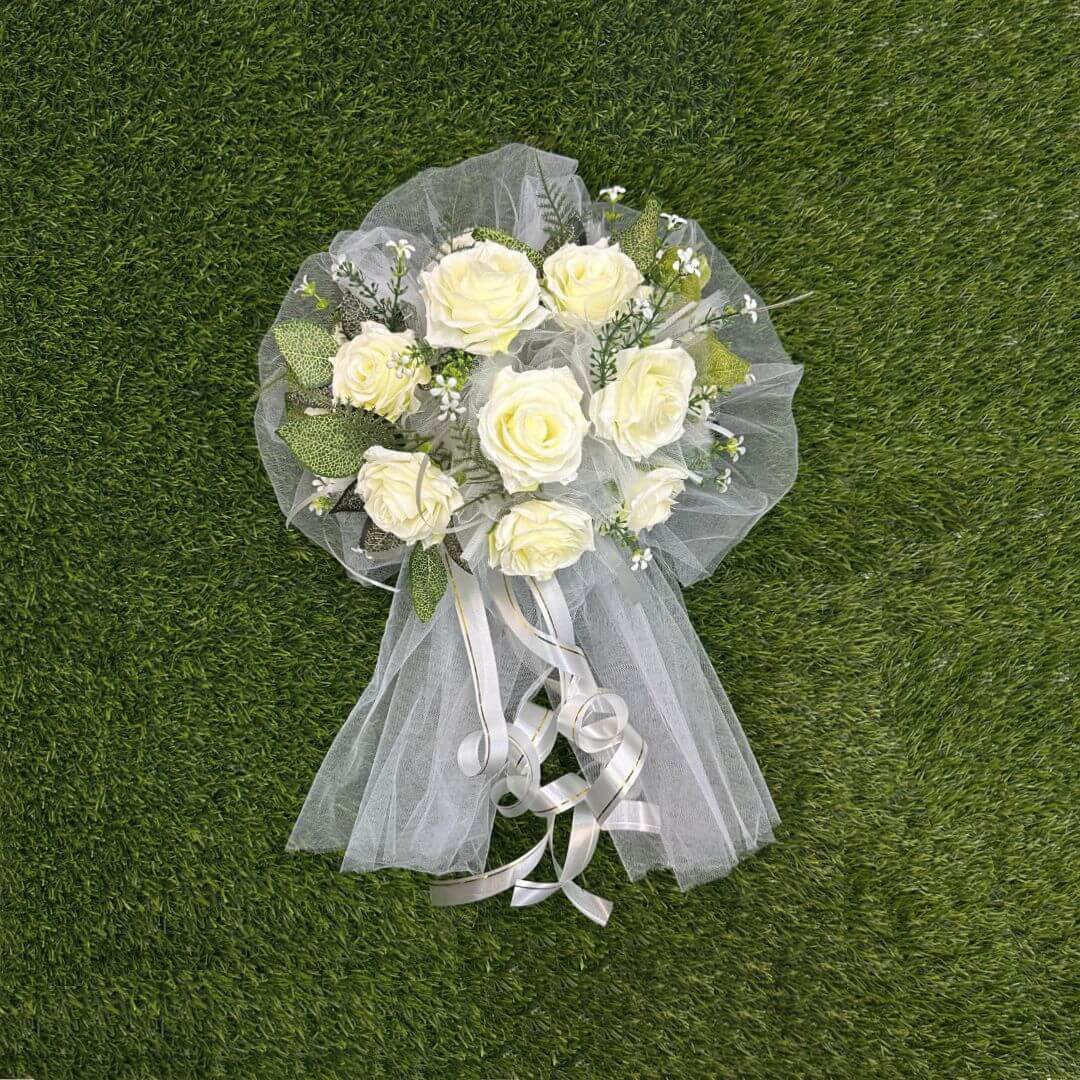 Classic Wedding Car Flowers – Artificial Floral Arrangements with Netting