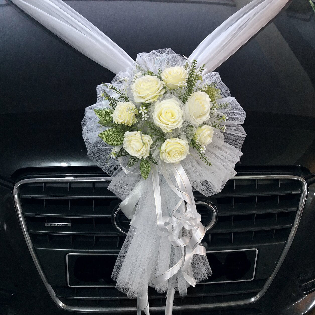 Handcrafted Bridal Wedding Car Decorations Front Bonnet Flowers Ribbon Flower Floral Silk Artificial Bouquet Centerpiece Acar010