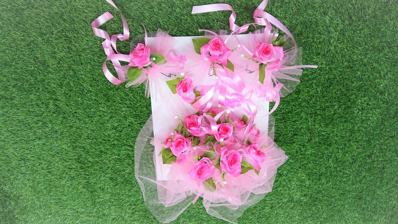 Classic Wedding Car Flowers – Artificial Floral Arrangements with Netting