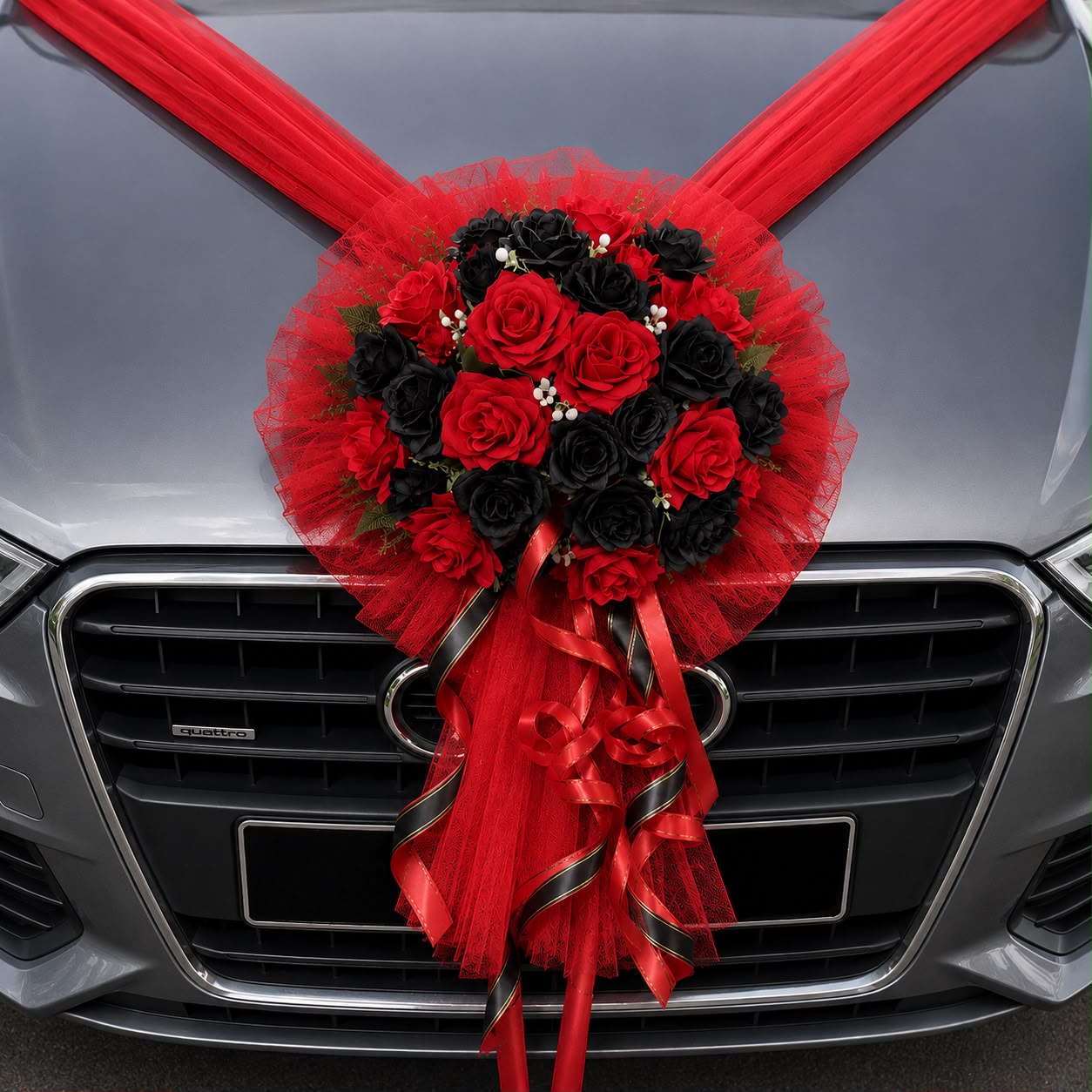 Handcrafted Bridal Wedding Car Decorations Front Bonnet Flowers Ribbon Flower Floral Silk Artificial Bouquet Centerpiece