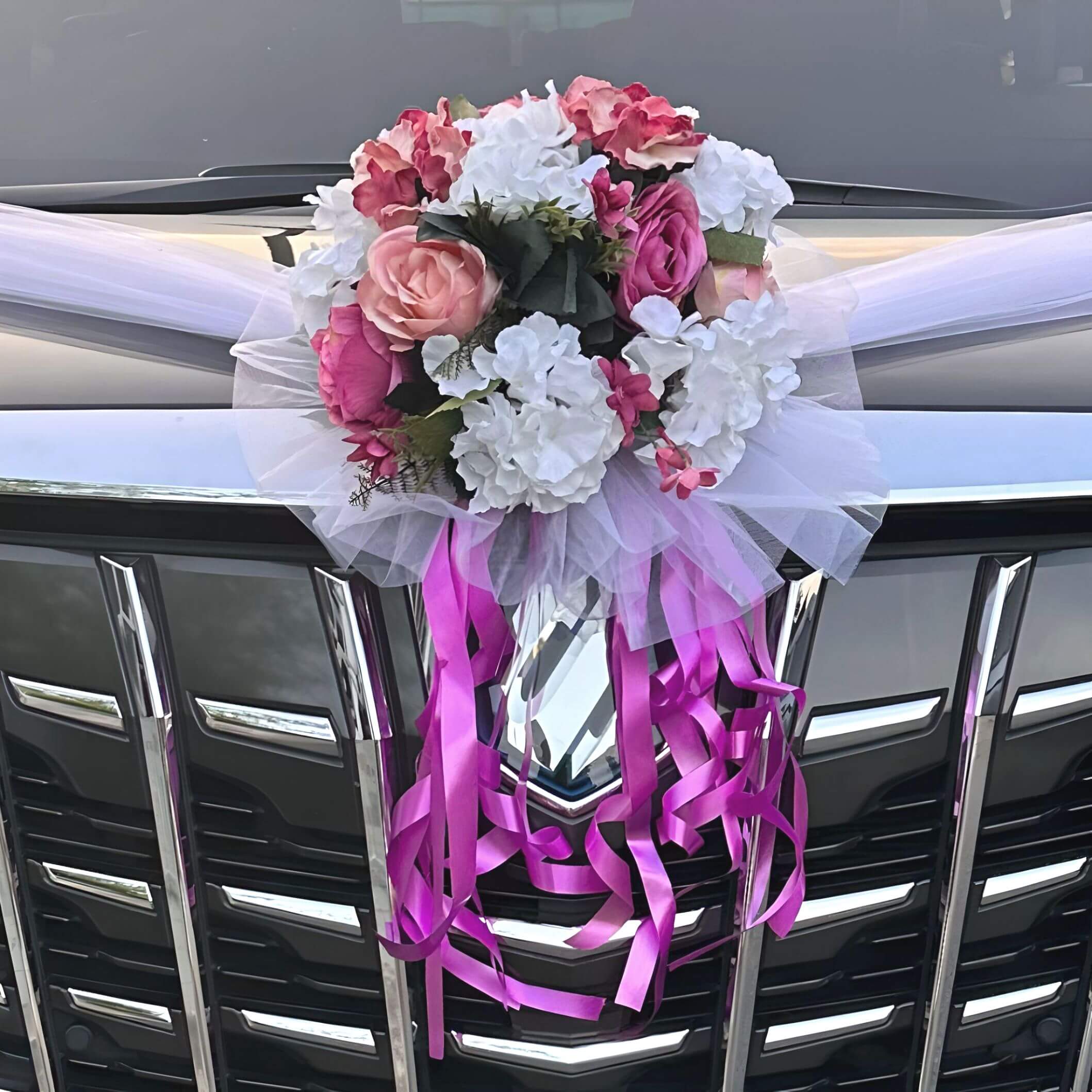 Elegance Wedding Car Flowers – Premium Floral Arrangements with Netting
