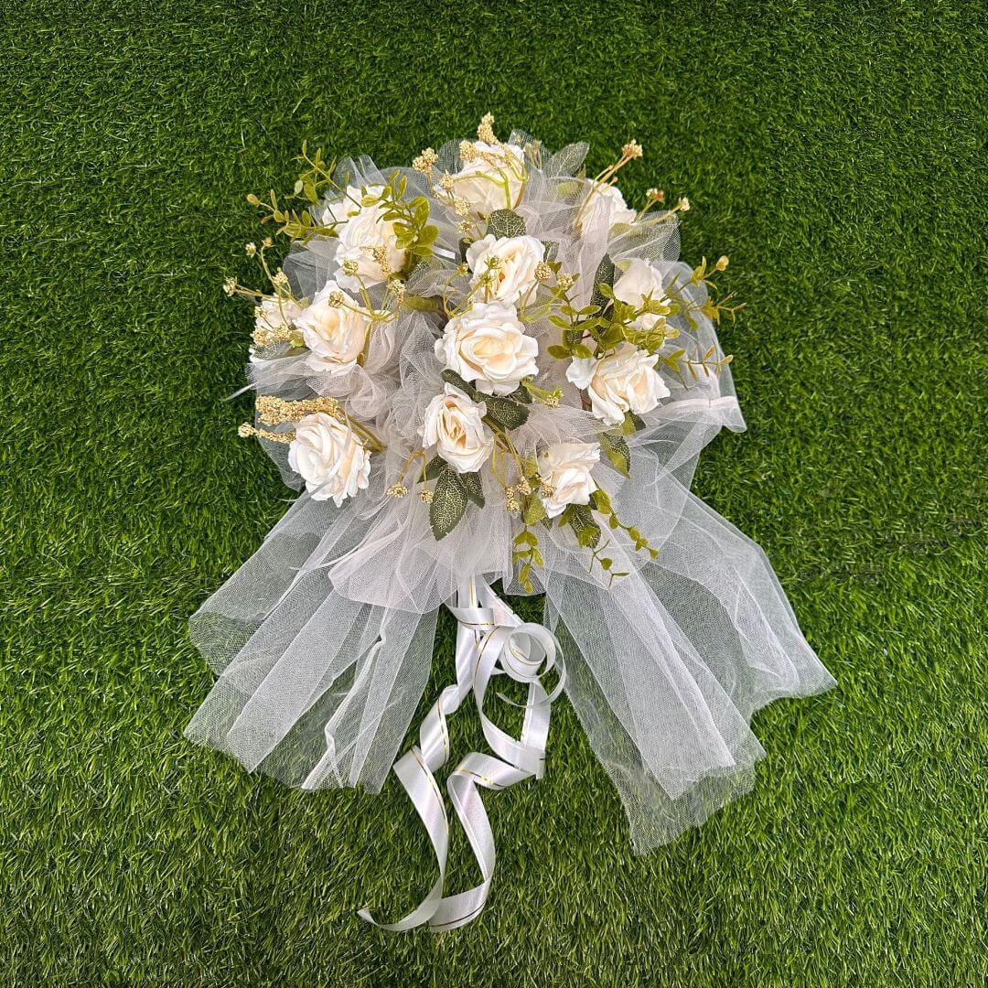 Classic Wedding Car Flowers – Artificial Floral Arrangements with Netting