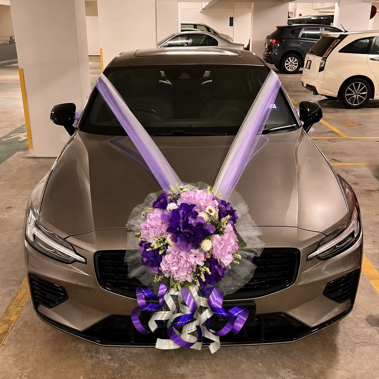 Handcrafted Bridal Wedding Car Decorations Front Bonnet Flowers Ribbon Flower Floral Silk Artificial Bouquet Centerpiece