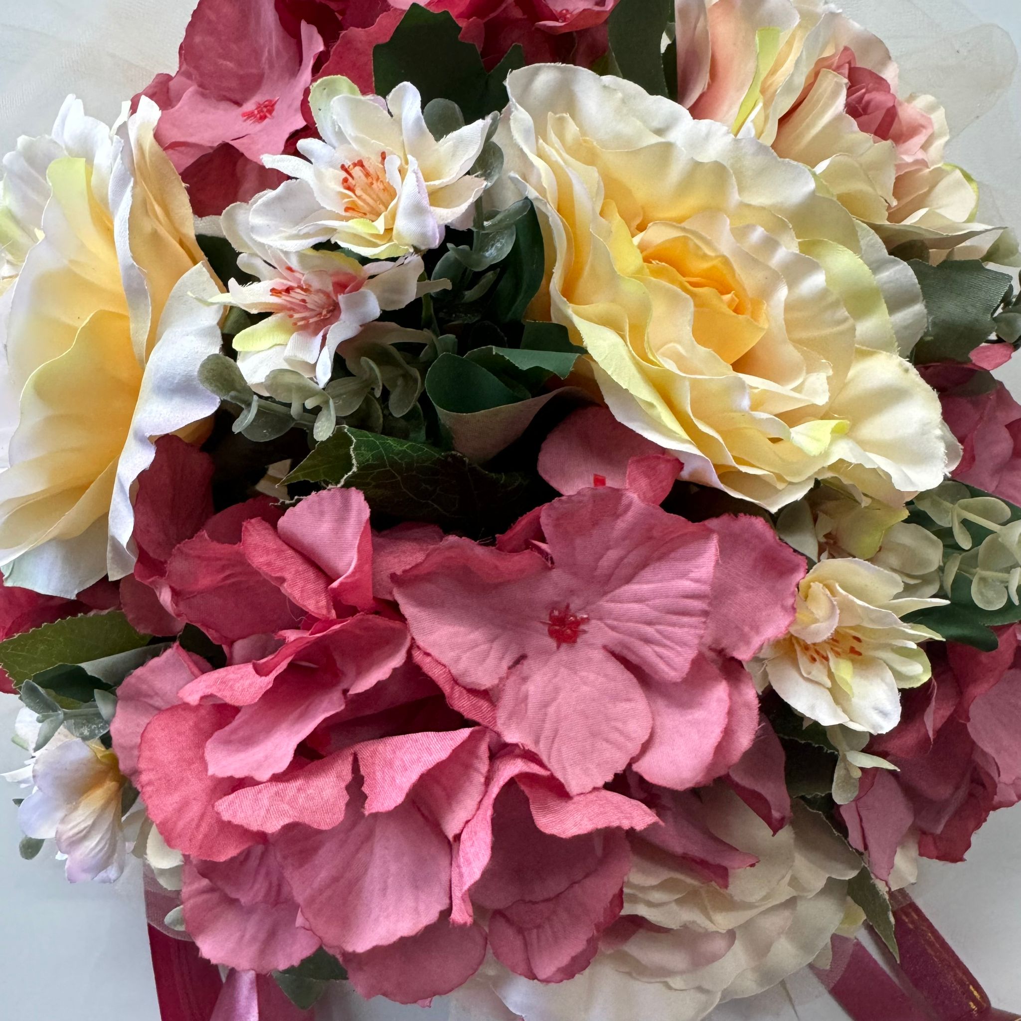 Silk Champagne Roses and Pink Hydrangeas Handcrafted Bridal Wedding Car Decoration for Front Bonnet Acar039